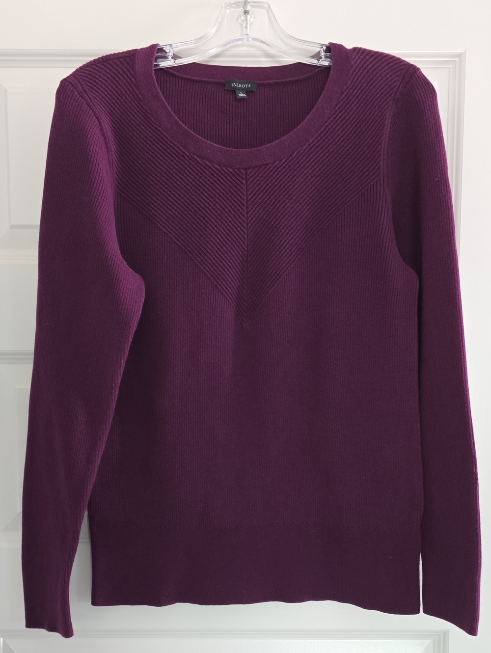 Talbots Plum Ribbed Chevron Crewneck Sweater
